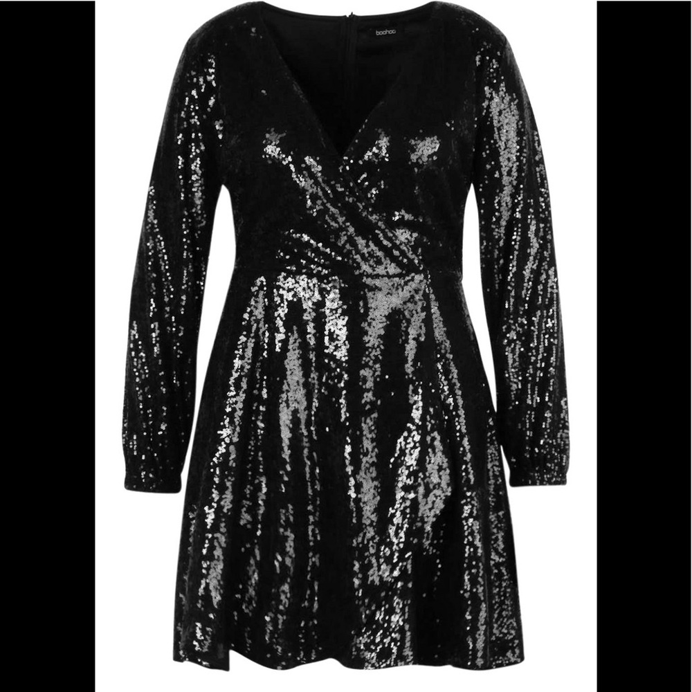 Plus Asymmetric Hem Sequin Skater Dress